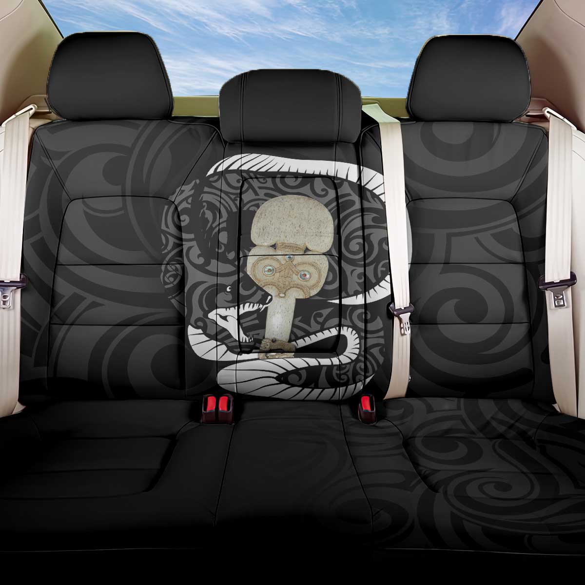 Black New Zealand Eel Back Car Seat Cover Aotearoa Maori Tuna With Kotiate Weapon LT14 One Size Black - Polynesian Pride