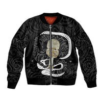 Black New Zealand Eel Bomber Jacket Aotearoa Maori Tuna With Kotiate Weapon LT14 Unisex Black - Polynesian Pride