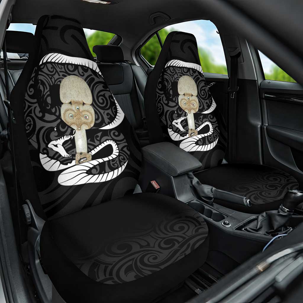 Black New Zealand Eel Car Seat Cover Aotearoa Maori Tuna With Kotiate Weapon LT14 One Size Black - Polynesian Pride