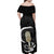 Black New Zealand Eel Family Matching Off Shoulder Maxi Dress and Hawaiian Shirt Aotearoa Maori Tuna With Kotiate Weapon