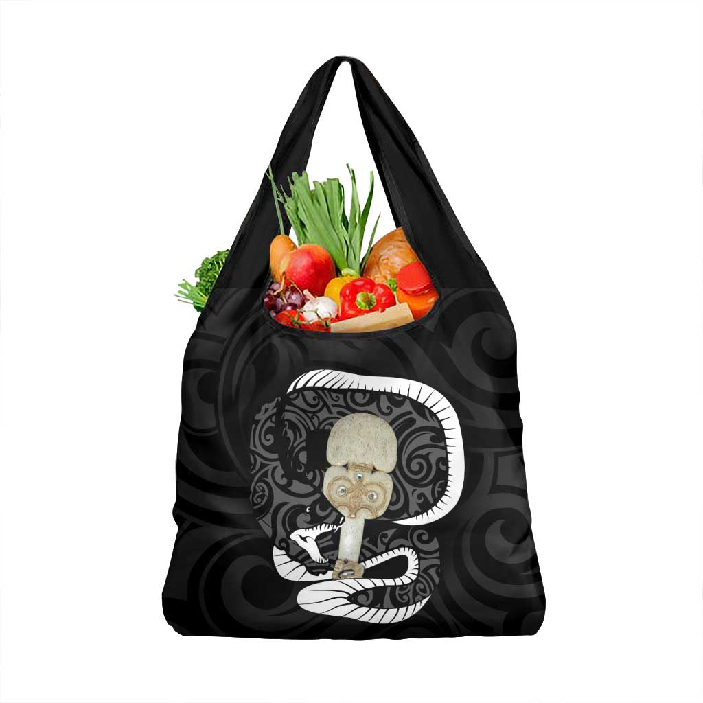 Black New Zealand Eel Grocery Bag Aotearoa Maori Tuna With Kotiate Weapon LT14 1-pack One Size Black - Polynesian Pride