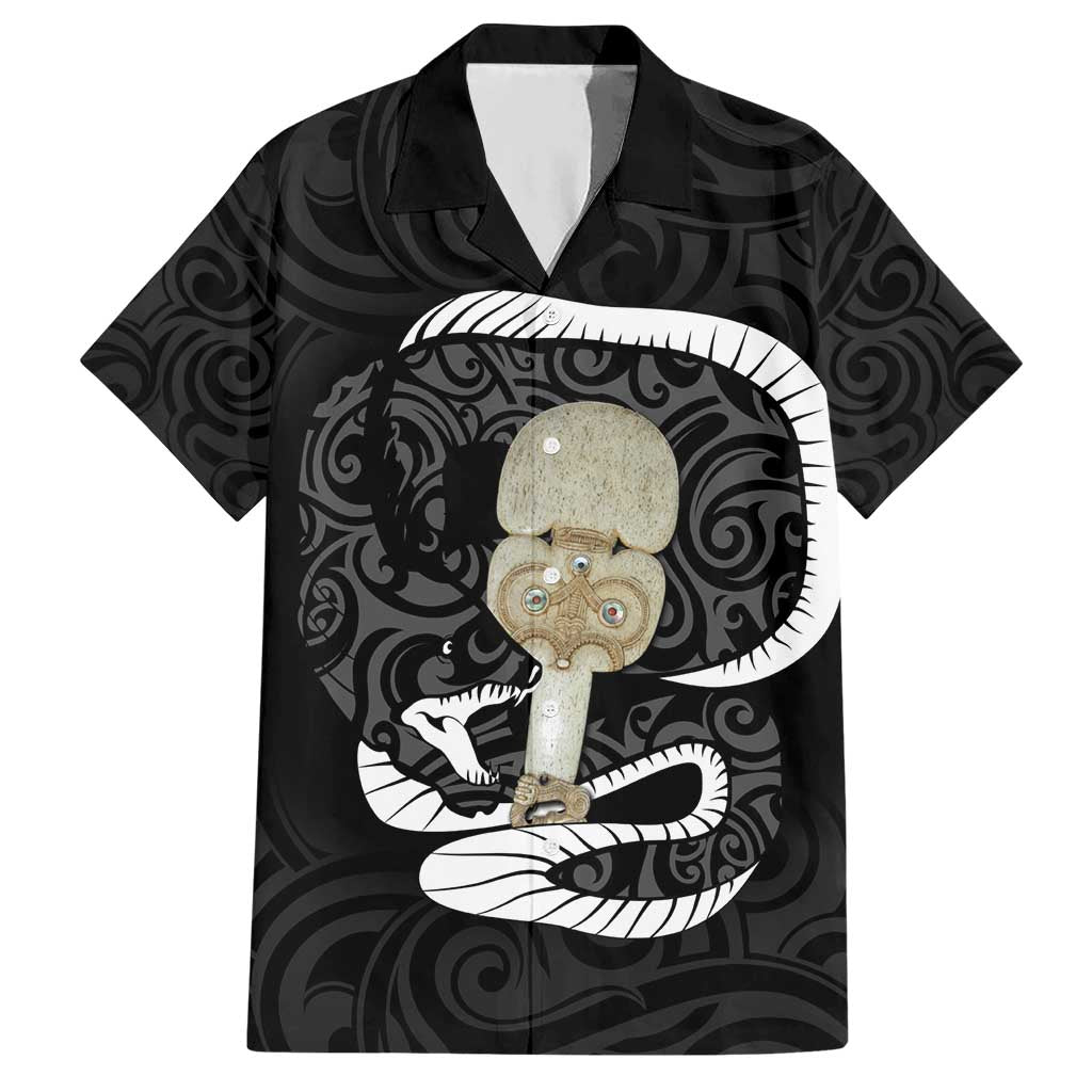 Black New Zealand Eel Hawaiian Shirt Aotearoa Maori Tuna With Kotiate Weapon LT14 Black - Polynesian Pride