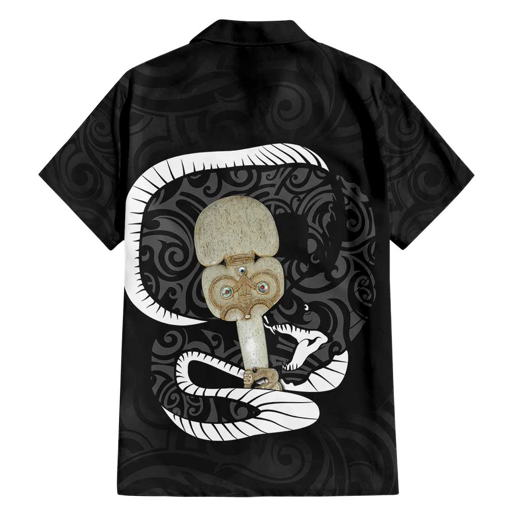 Black New Zealand Eel Hawaiian Shirt Aotearoa Maori Tuna With Kotiate Weapon LT14 - Polynesian Pride