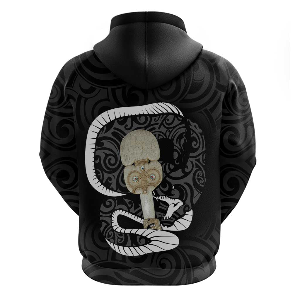 Black New Zealand Eel Hoodie Aotearoa Maori Tuna With Kotiate Weapon LT14 - Polynesian Pride