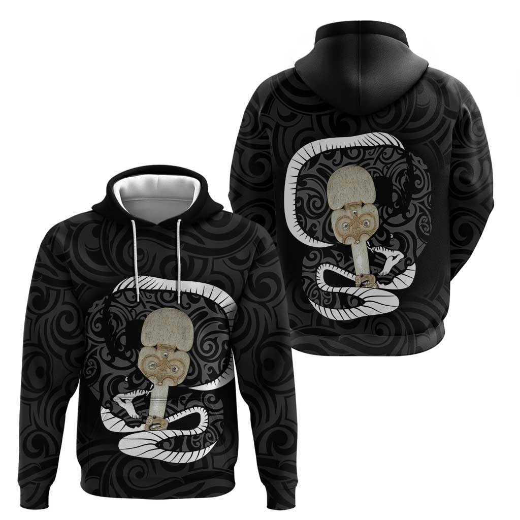 Black New Zealand Eel Hoodie Aotearoa Maori Tuna With Kotiate Weapon LT14 - Polynesian Pride