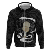 Black New Zealand Eel Hoodie Aotearoa Maori Tuna With Kotiate Weapon LT14 Zip Hoodie Black - Polynesian Pride