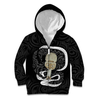 Black New Zealand Eel Kid Hoodie Aotearoa Maori Tuna With Kotiate Weapon LT14 Zip Hoodie Black - Polynesian Pride