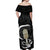 Black New Zealand Eel Off Shoulder Maxi Dress Aotearoa Maori Tuna With Kotiate Weapon