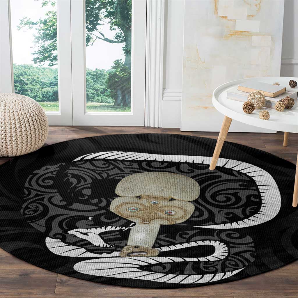 Black New Zealand Eel Round Carpet Aotearoa Maori Tuna With Kotiate Weapon LT14 - Polynesian Pride