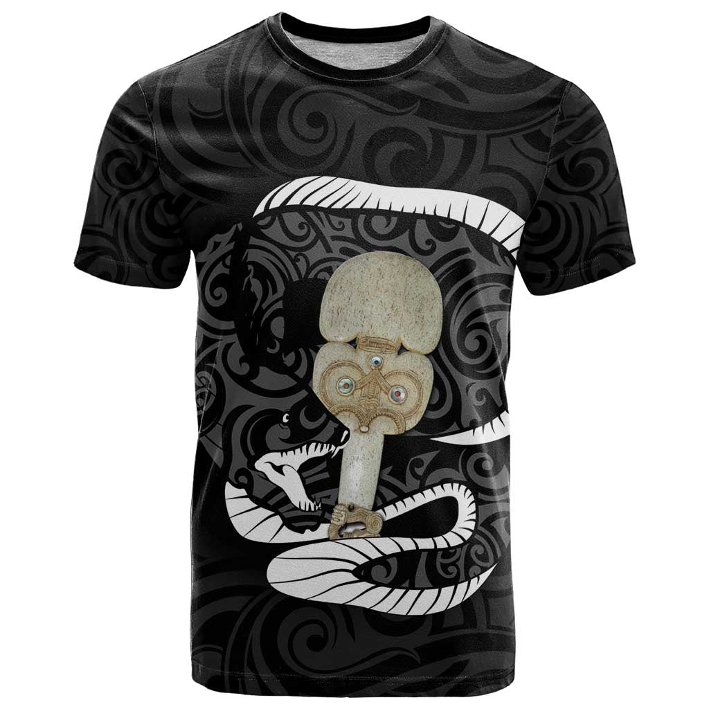 Black New Zealand Eel T Shirt Aotearoa Maori Tuna With Kotiate Weapon LT14 Black - Polynesian Pride