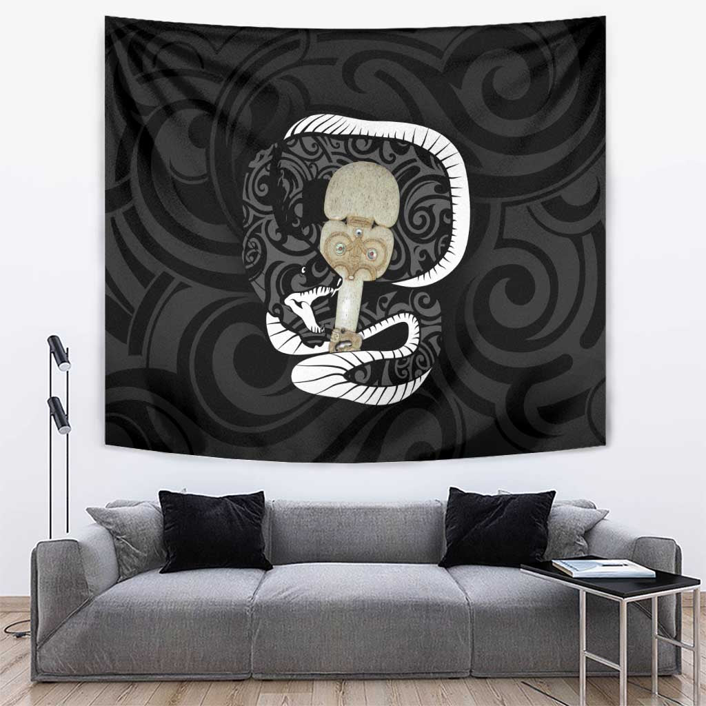 Black New Zealand Eel Tapestry Aotearoa Maori Tuna With Kotiate Weapon LT14 Black - Polynesian Pride