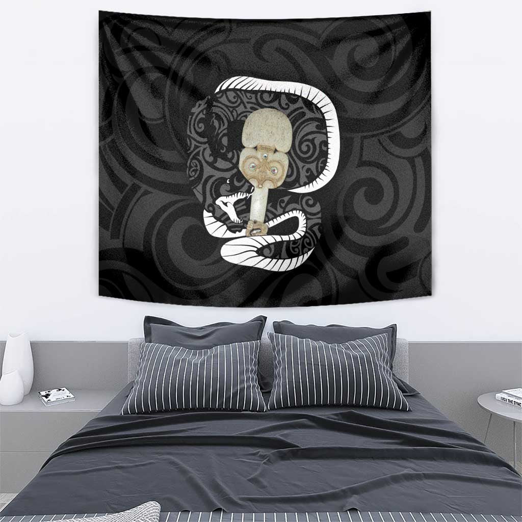 Black New Zealand Eel Tapestry Aotearoa Maori Tuna With Kotiate Weapon LT14 - Polynesian Pride