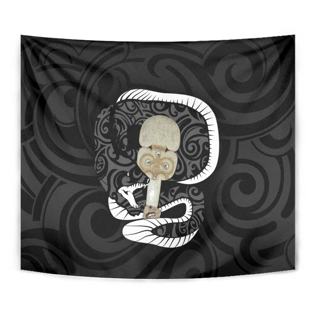 Black New Zealand Eel Tapestry Aotearoa Maori Tuna With Kotiate Weapon LT14 - Polynesian Pride