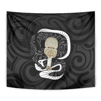 Black New Zealand Eel Tapestry Aotearoa Maori Tuna With Kotiate Weapon LT14 - Polynesian Pride