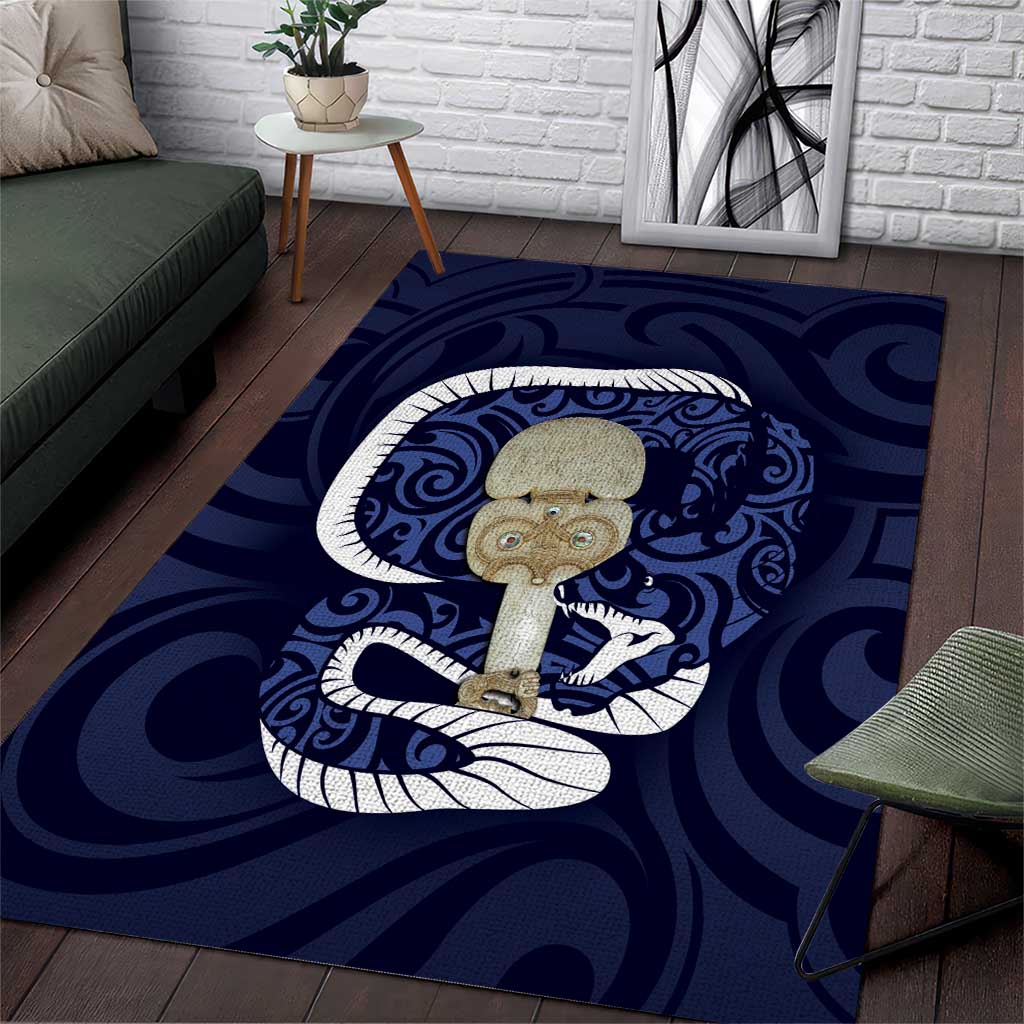 Blue New Zealand Eel Area Rug Aotearoa Maori Tuna With Kotiate Weapon LT14 Blue - Polynesian Pride