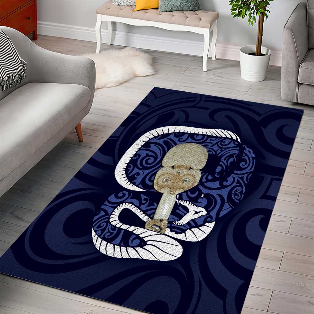 Blue New Zealand Eel Area Rug Aotearoa Maori Tuna With Kotiate Weapon LT14 - Polynesian Pride