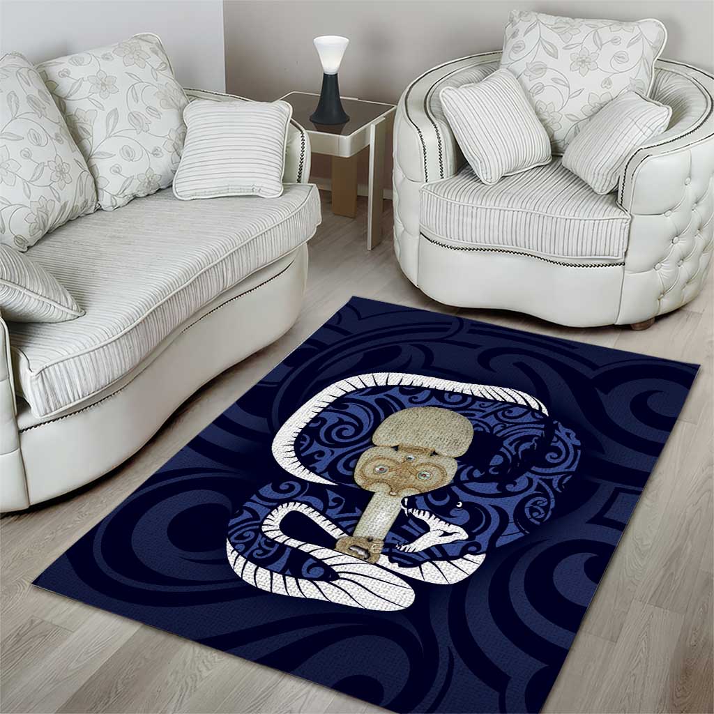 Blue New Zealand Eel Area Rug Aotearoa Maori Tuna With Kotiate Weapon LT14 - Polynesian Pride
