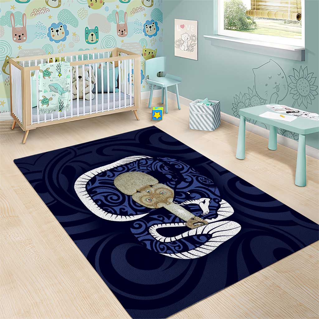 Blue New Zealand Eel Area Rug Aotearoa Maori Tuna With Kotiate Weapon LT14 - Polynesian Pride