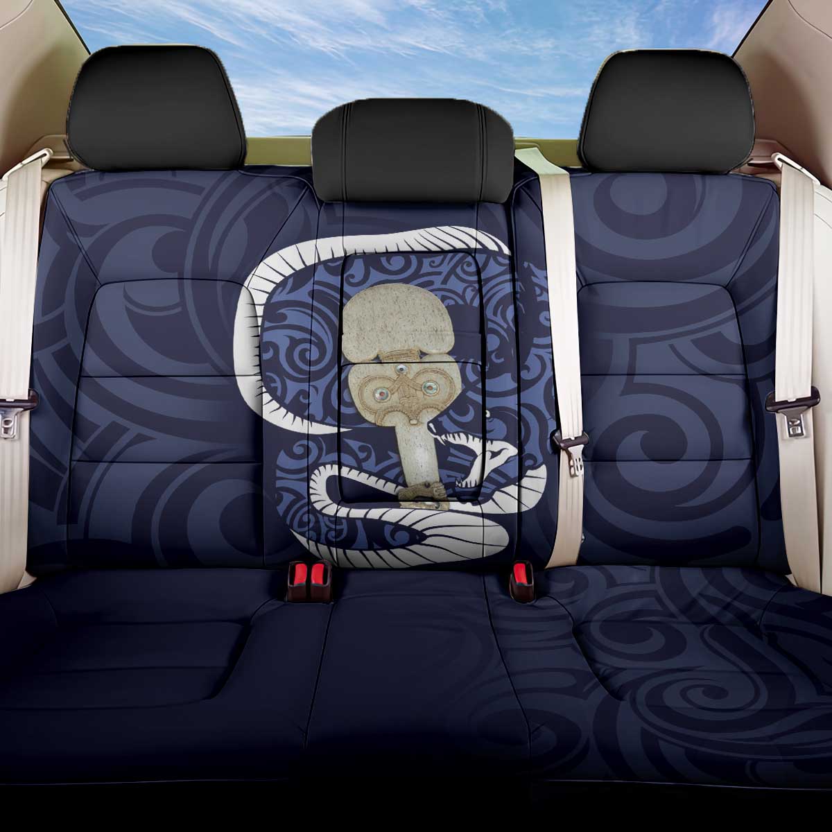 Blue New Zealand Eel Back Car Seat Cover Aotearoa Maori Tuna With Kotiate Weapon LT14 One Size Blue - Polynesian Pride