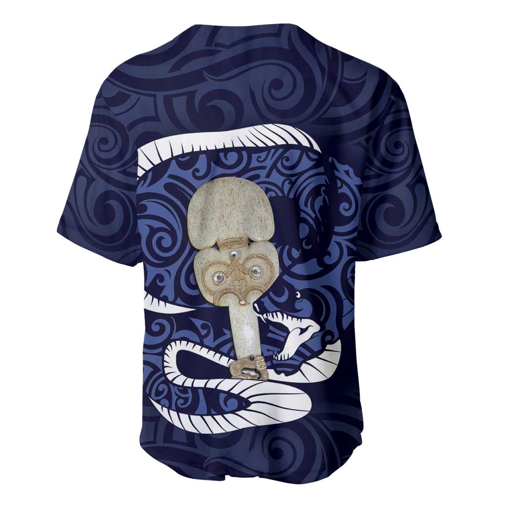 Blue New Zealand Eel Baseball Jersey Aotearoa Maori Tuna With Kotiate Weapon LT14 - Polynesian Pride