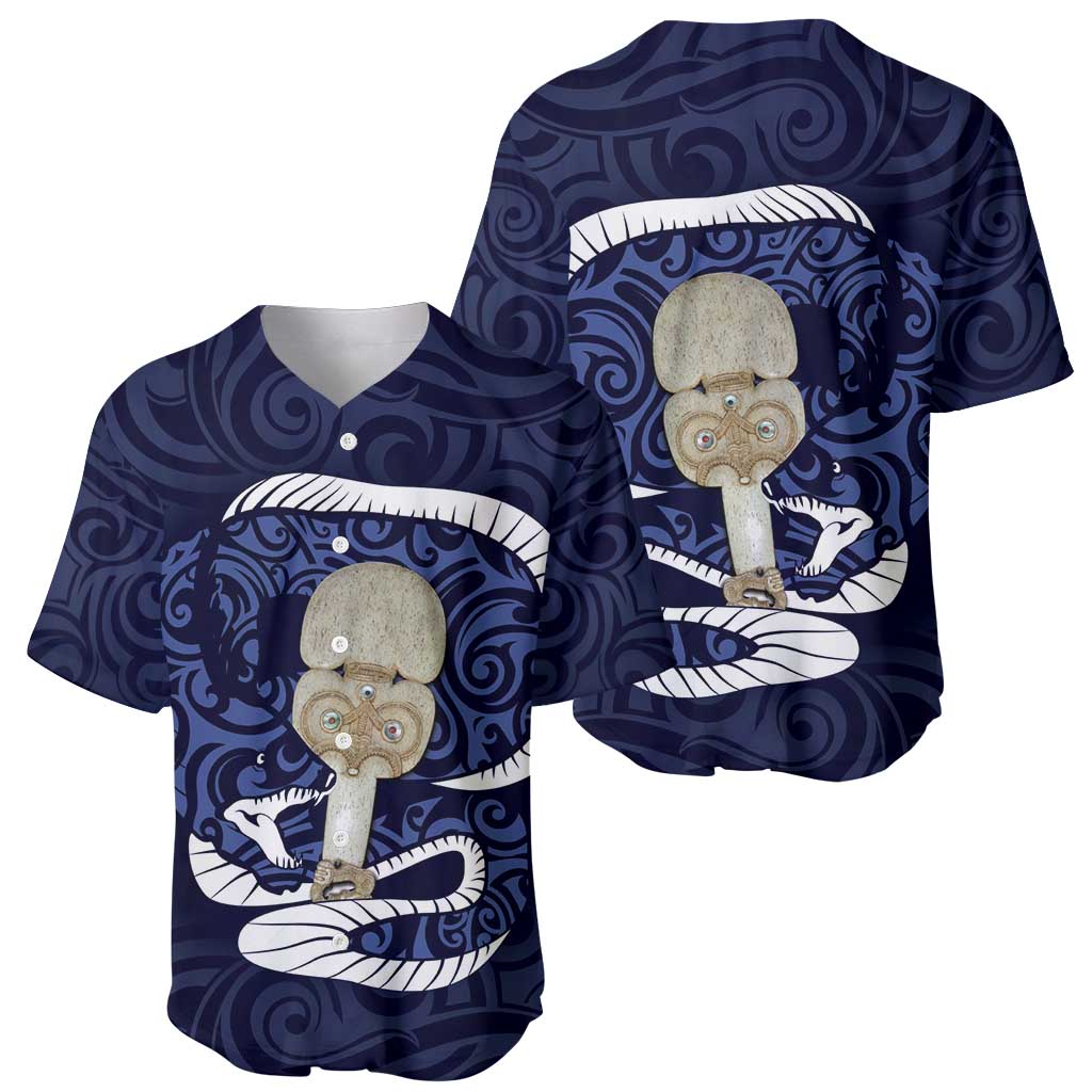 Blue New Zealand Eel Baseball Jersey Aotearoa Maori Tuna With Kotiate Weapon LT14 - Polynesian Pride