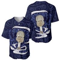 Blue New Zealand Eel Baseball Jersey Aotearoa Maori Tuna With Kotiate Weapon LT14 - Polynesian Pride