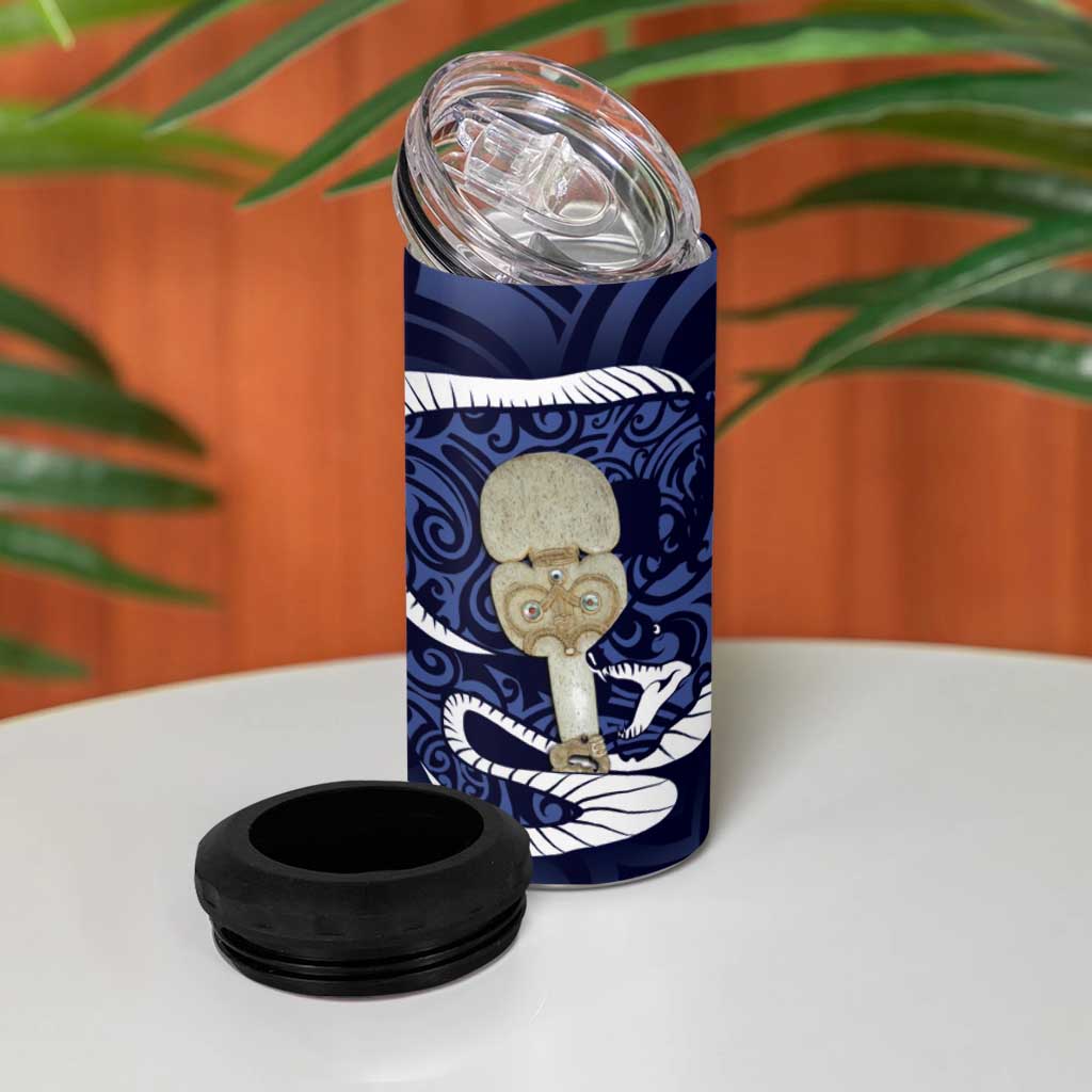 Blue New Zealand Eel 4 in 1 Can Cooler Tumbler Aotearoa Maori Tuna With Kotiate Weapon LT14 - Polynesian Pride