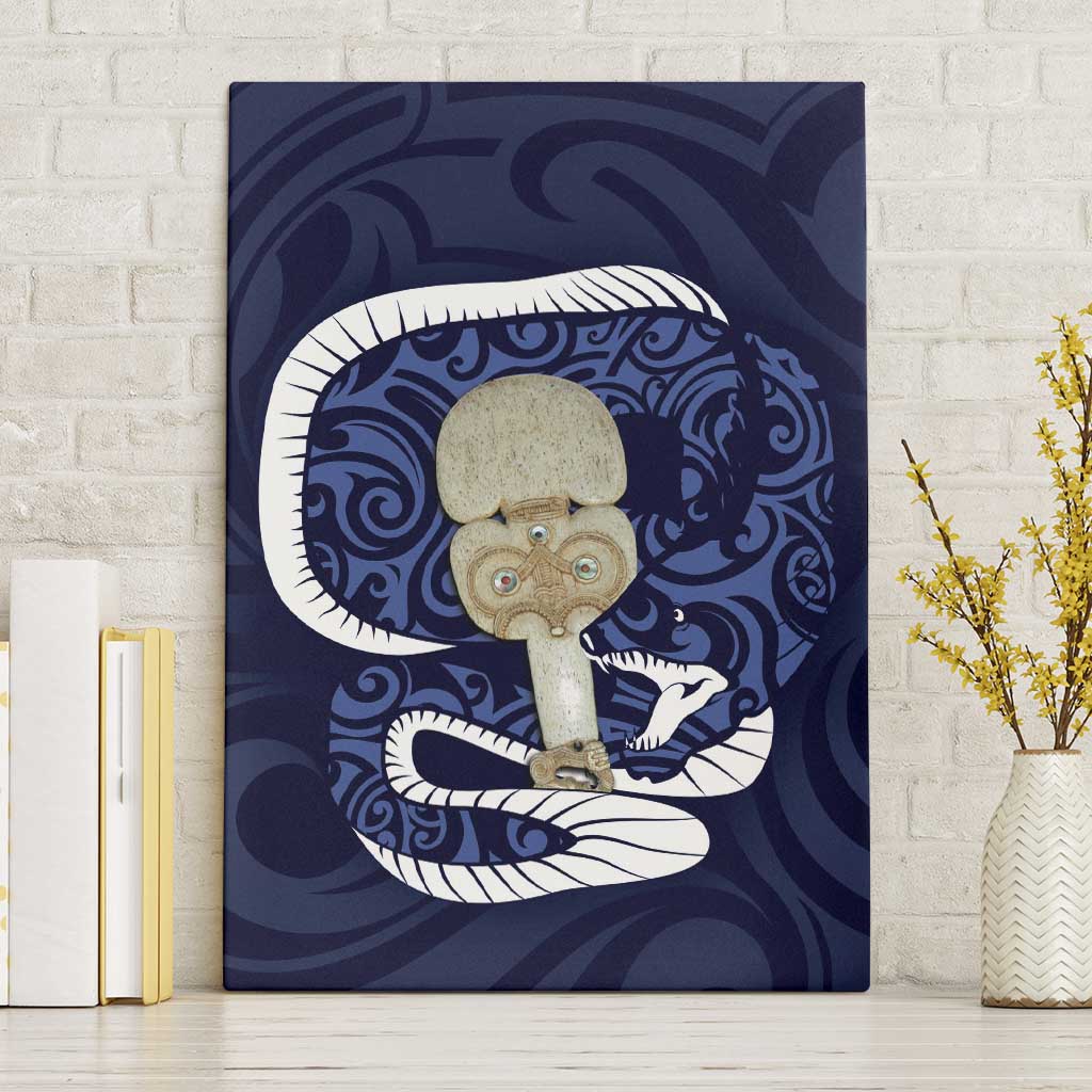 Blue New Zealand Eel Canvas Wall Art Aotearoa Maori Tuna With Kotiate Weapon LT14 Without Frame Blue - Polynesian Pride