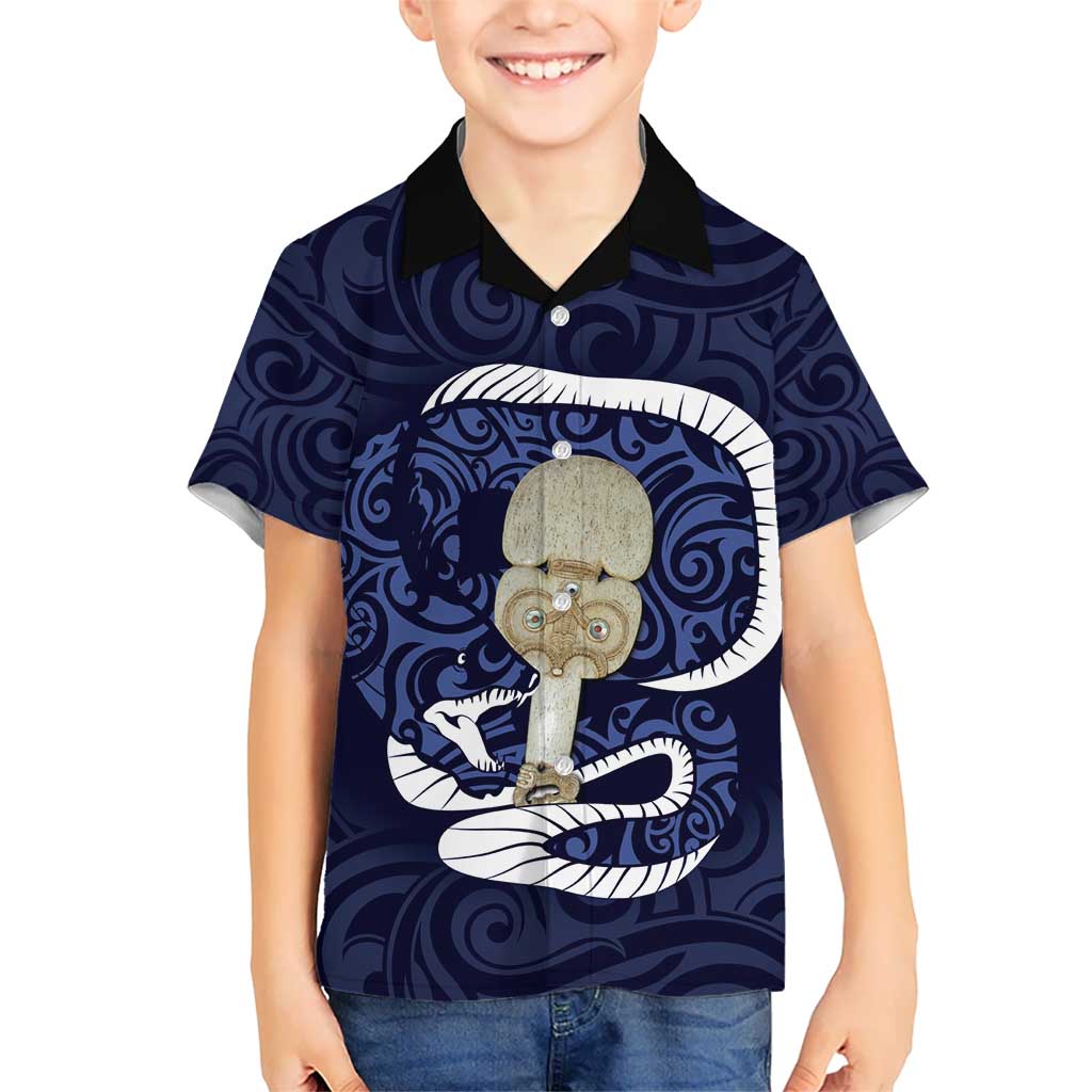 Blue New Zealand Eel Kid Hawaiian Shirt Aotearoa Maori Tuna With Kotiate Weapon LT14 Kid Blue - Polynesian Pride