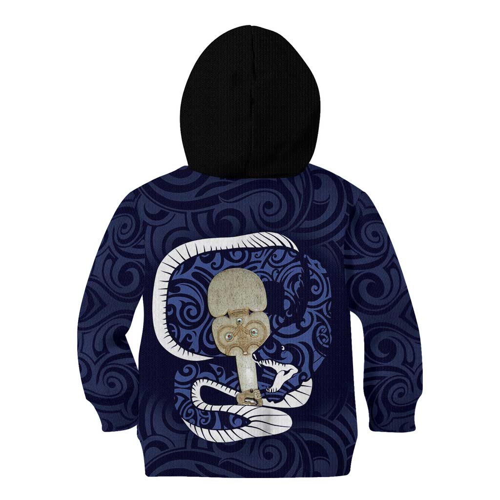 Blue New Zealand Eel Kid Hoodie Aotearoa Maori Tuna With Kotiate Weapon LT14 - Polynesian Pride
