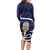 Blue New Zealand Eel Long Sleeve Bodycon Dress Aotearoa Maori Tuna With Kotiate Weapon