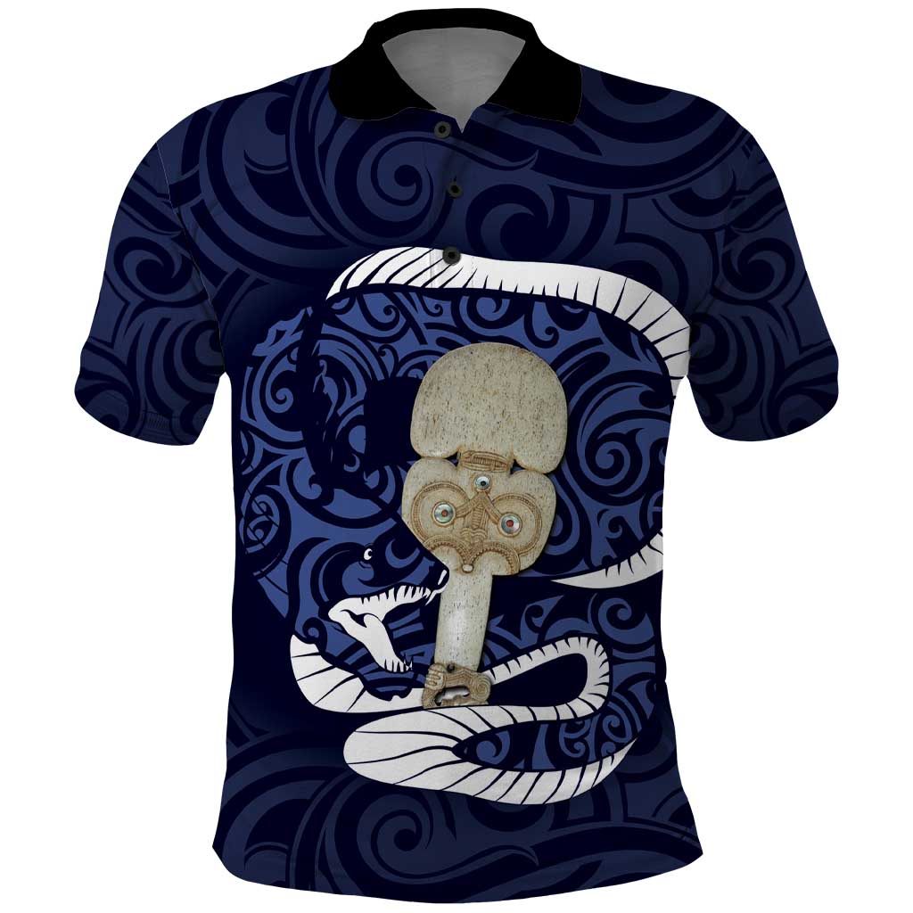 Blue New Zealand Eel Polo Shirt Aotearoa Maori Tuna With Kotiate Weapon LT14 Blue - Polynesian Pride