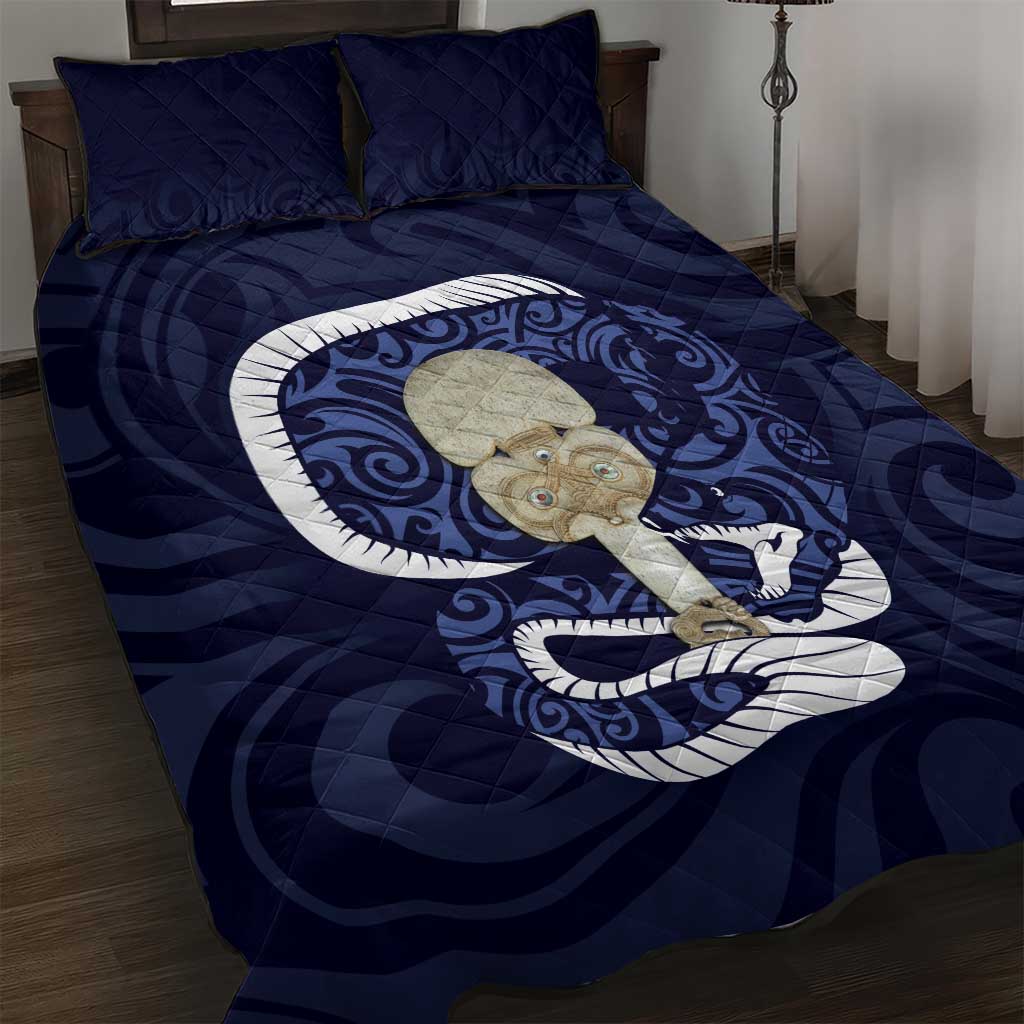 Blue New Zealand Eel Quilt Bed Set Aotearoa Maori Tuna With Kotiate Weapon LT14 Blue - Polynesian Pride
