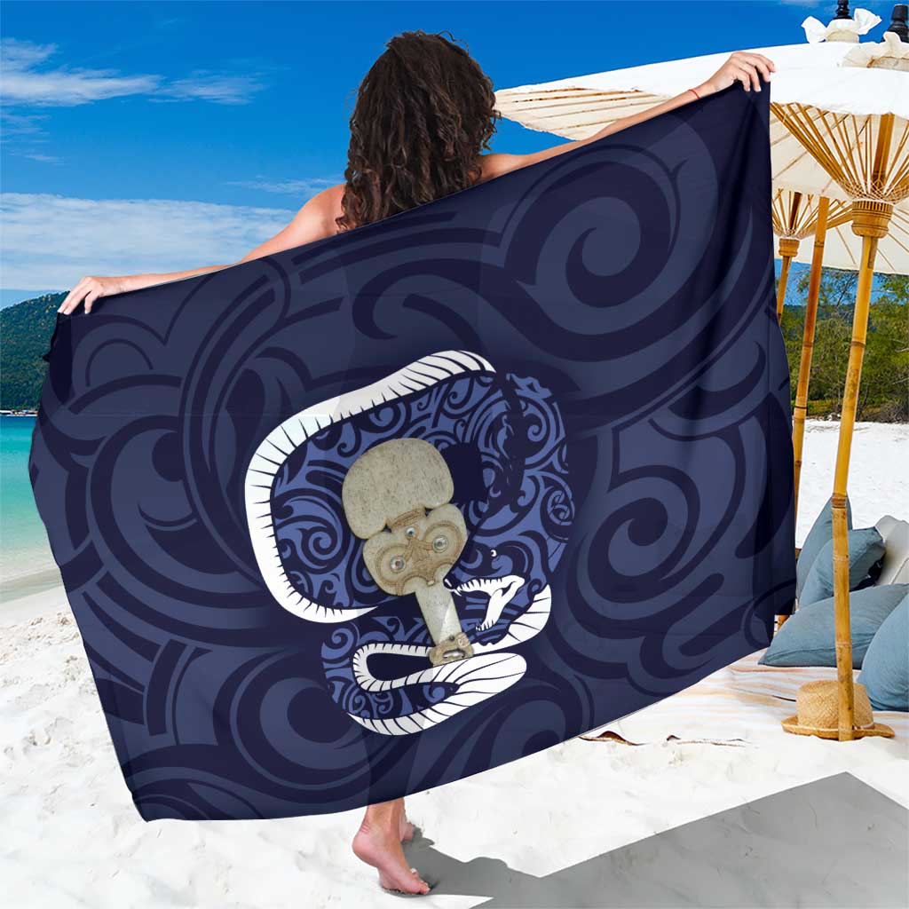 Blue New Zealand Eel Sarong Aotearoa Maori Tuna With Kotiate Weapon LT14 One Size 44 x 66 inches Blue - Polynesian Pride