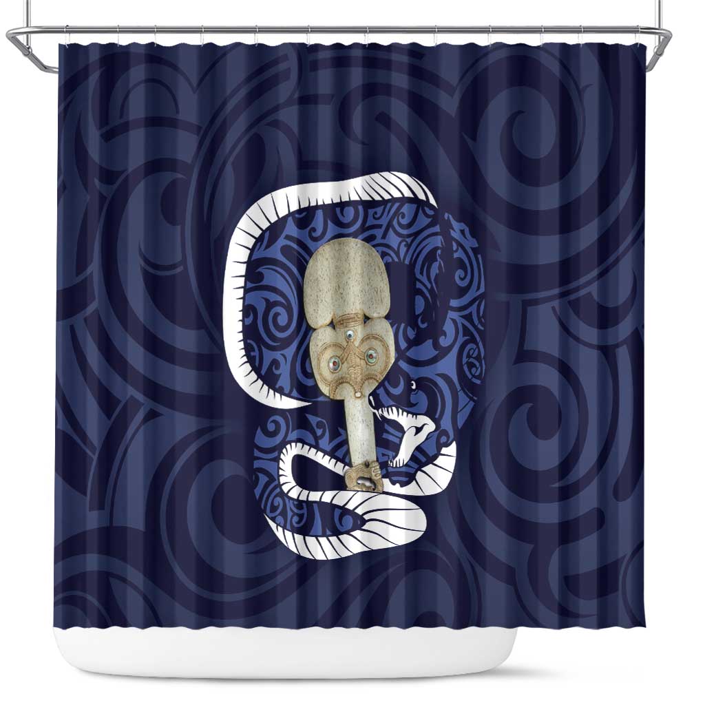 Blue New Zealand Eel Shower Curtain Aotearoa Maori Tuna With Kotiate Weapon LT14 Blue - Polynesian Pride