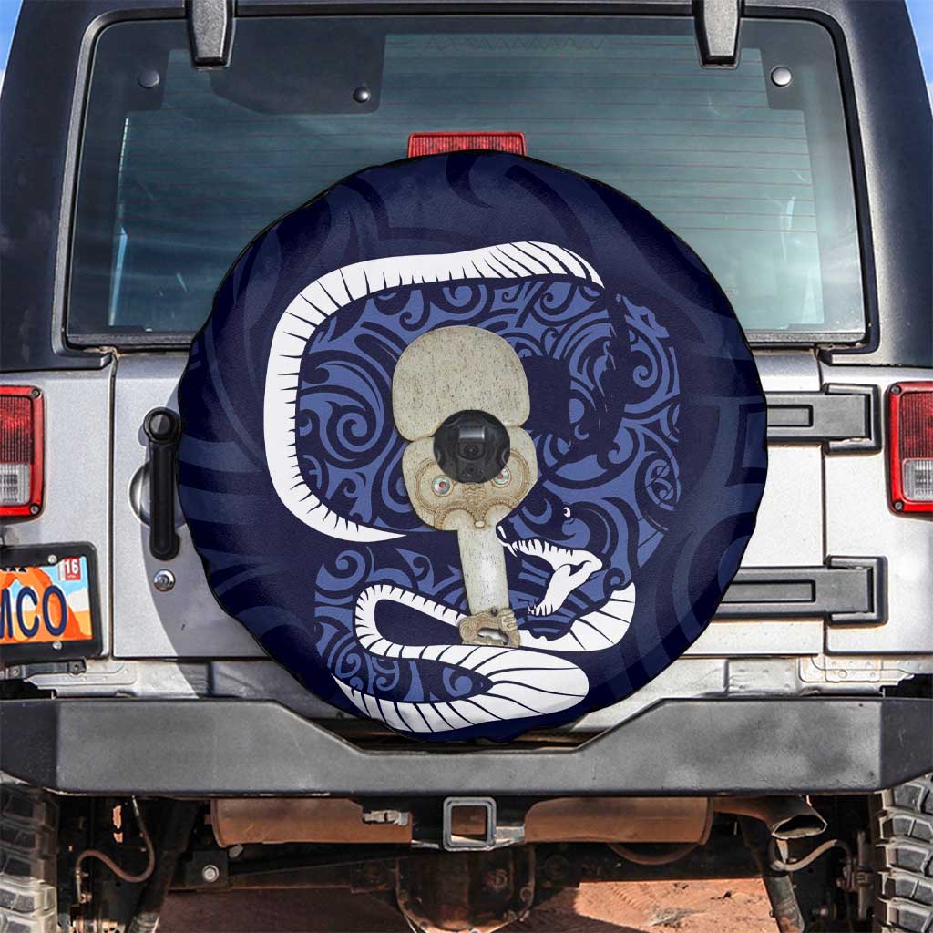 Blue New Zealand Eel Spare Tire Cover Aotearoa Maori Tuna With Kotiate Weapon