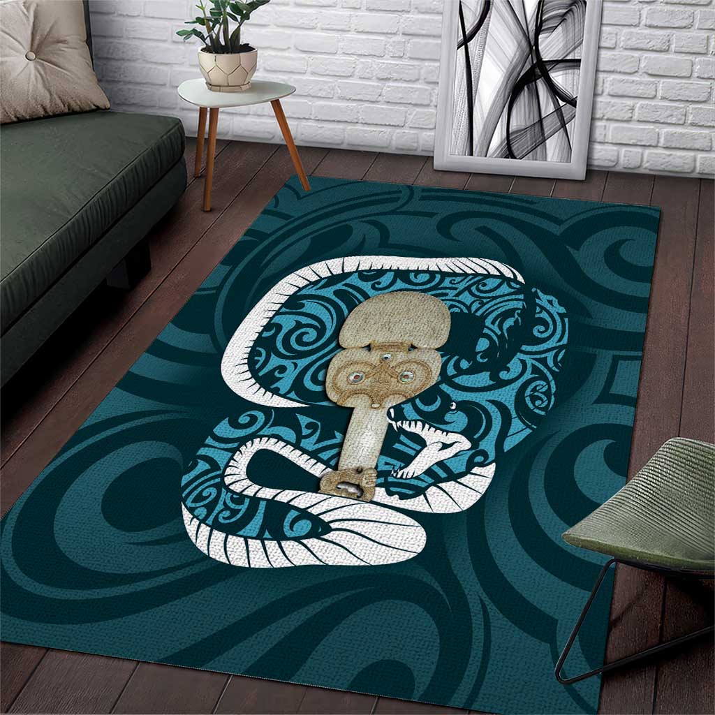 Turquoise New Zealand Eel Area Rug Aotearoa Maori Tuna With Kotiate Weapon LT14 Turquoise - Polynesian Pride