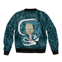 Turquoise New Zealand Eel Bomber Jacket Aotearoa Maori Tuna With Kotiate Weapon LT14 - Polynesian Pride