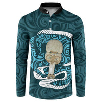 Turquoise New Zealand Eel Button Sweatshirt Aotearoa Maori Tuna With Kotiate Weapon LT14 Turquoise - Polynesian Pride