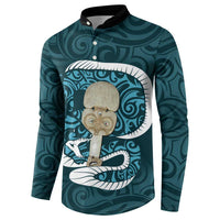 Turquoise New Zealand Eel Button Sweatshirt Aotearoa Maori Tuna With Kotiate Weapon LT14 - Polynesian Pride