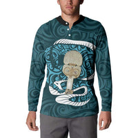 Turquoise New Zealand Eel Button Sweatshirt Aotearoa Maori Tuna With Kotiate Weapon LT14 - Polynesian Pride
