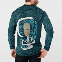 Turquoise New Zealand Eel Button Sweatshirt Aotearoa Maori Tuna With Kotiate Weapon LT14 - Polynesian Pride