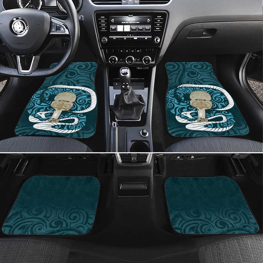 Turquoise New Zealand Eel Car Mats Aotearoa Maori Tuna With Kotiate Weapon LT14 Set 4pcs Turquoise - Polynesian Pride