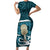 Turquoise New Zealand Eel Family Matching Short Sleeve Bodycon Dress and Hawaiian Shirt Aotearoa Maori Tuna With Kotiate Weapon