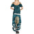 Turquoise New Zealand Eel Family Matching Summer Maxi Dress and Hawaiian Shirt Aotearoa Maori Tuna With Kotiate Weapon