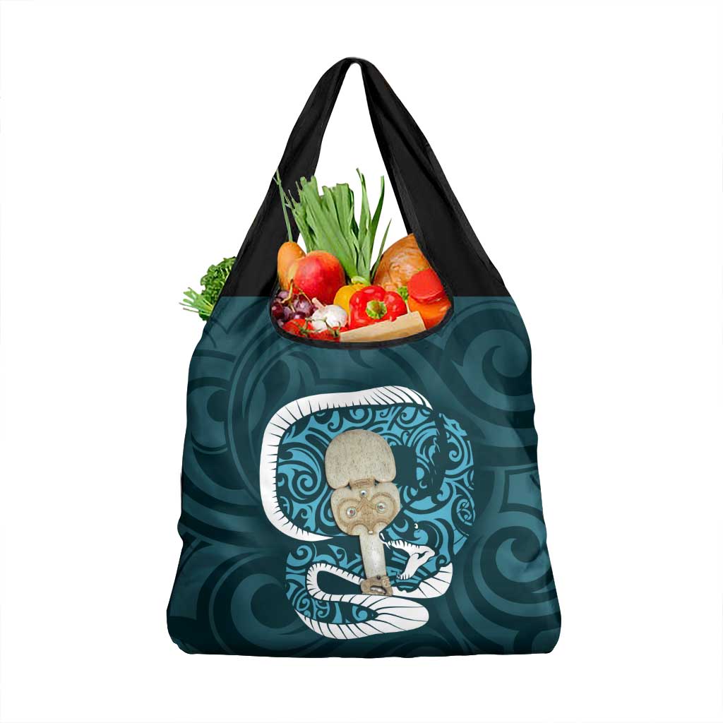 Turquoise New Zealand Eel Grocery Bag Aotearoa Maori Tuna With Kotiate Weapon LT14 1-pack One Size Turquoise - Polynesian Pride