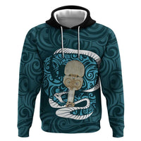 Turquoise New Zealand Eel Hoodie Aotearoa Maori Tuna With Kotiate Weapon LT14 Pullover Hoodie Turquoise - Polynesian Pride