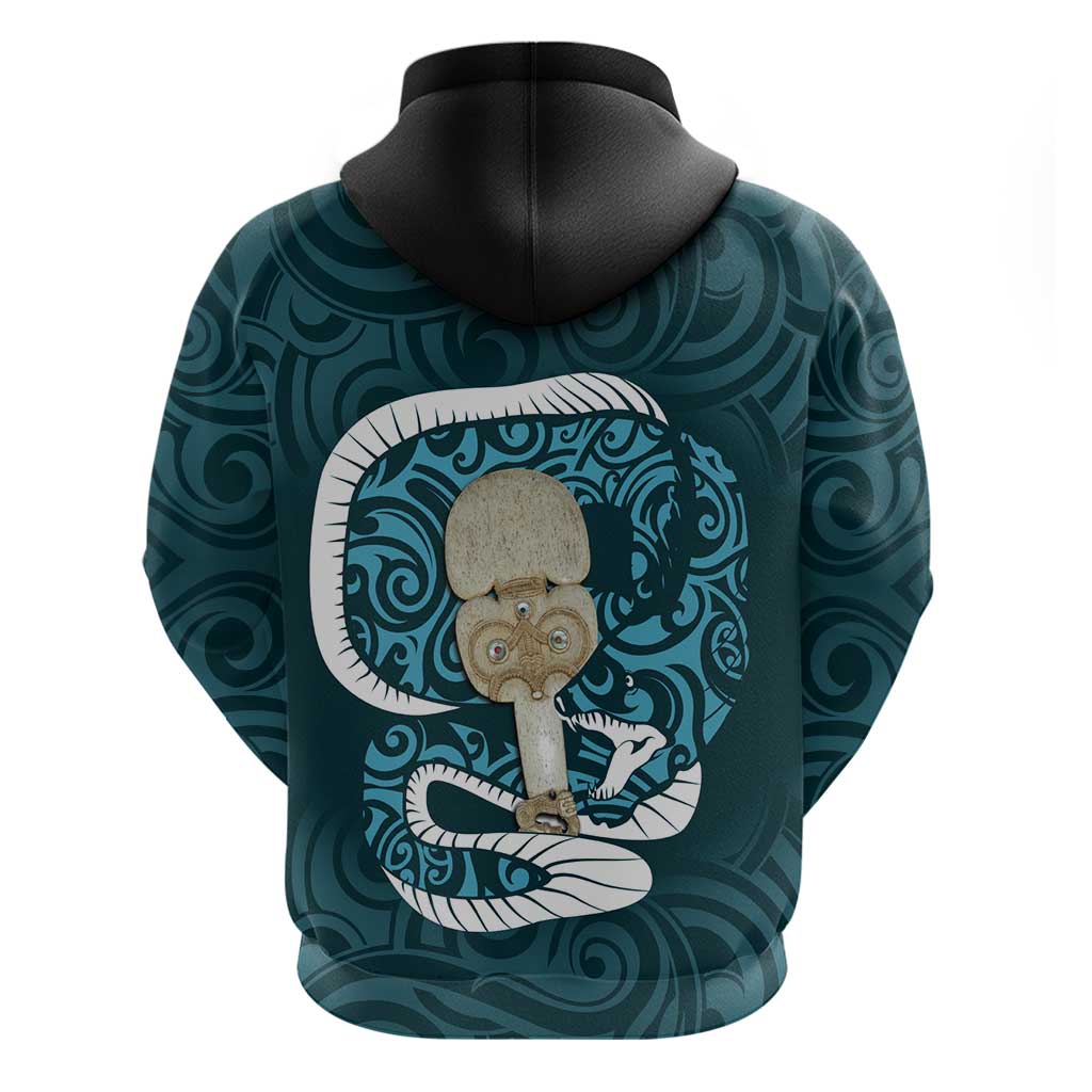 Turquoise New Zealand Eel Hoodie Aotearoa Maori Tuna With Kotiate Weapon LT14 - Polynesian Pride