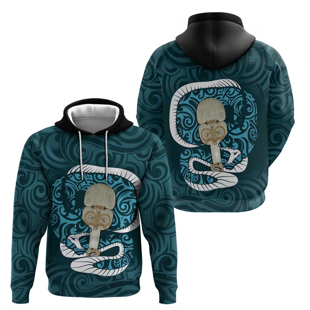 Turquoise New Zealand Eel Hoodie Aotearoa Maori Tuna With Kotiate Weapon LT14 - Polynesian Pride