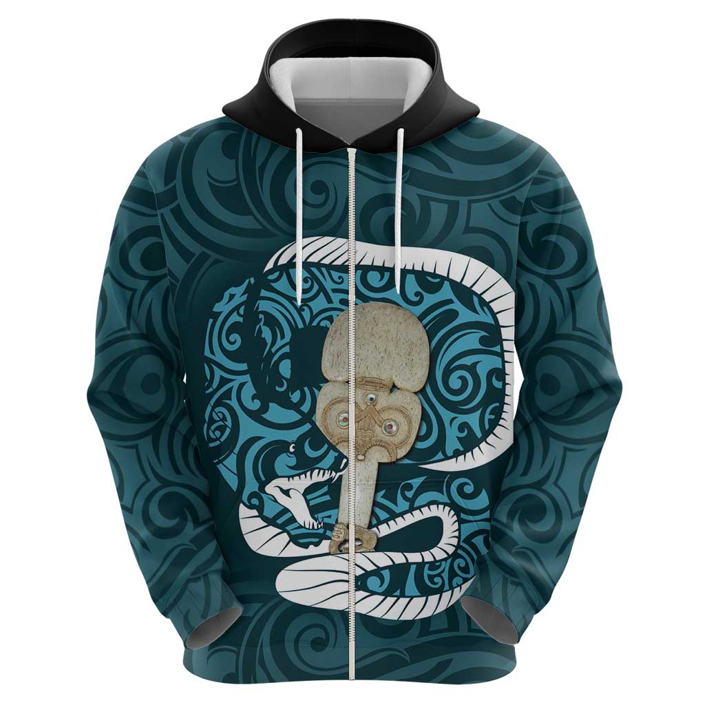 Turquoise New Zealand Eel Hoodie Aotearoa Maori Tuna With Kotiate Weapon LT14 - Polynesian Pride